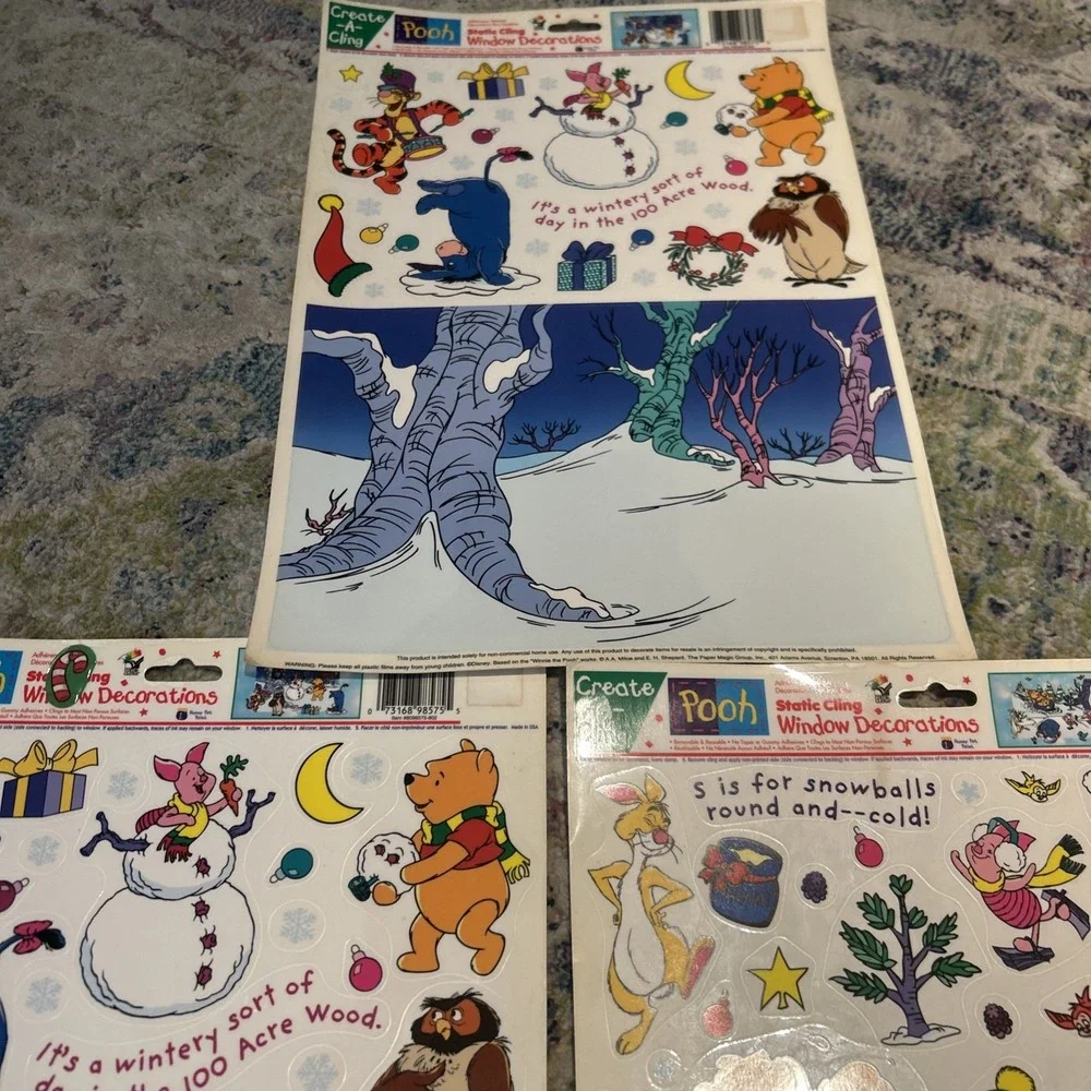 Disney Winnie the Pooh Christmas Window Clings Vintage Create-A-Cling Lot of 3
